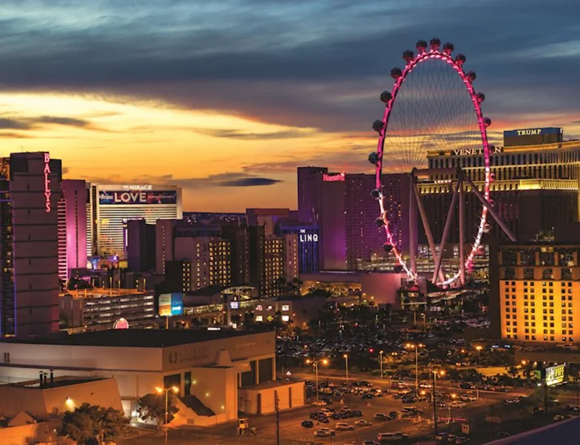 High Roller at sunset; AI-assisted text removal